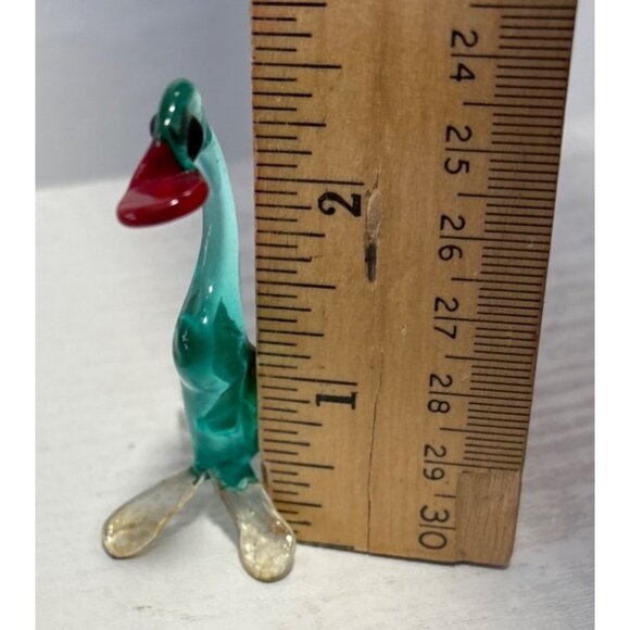 Hand Blown Glass Duck Figurine Aquamarine Blue With Red Beak & Clear Feet 2.5" - Picture 7 of 7